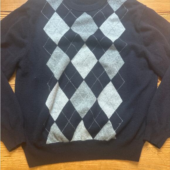 Paolo Mondo cashmere dark navy gray argyle crew mens sweater SIZE XL - Picture 2 of 4